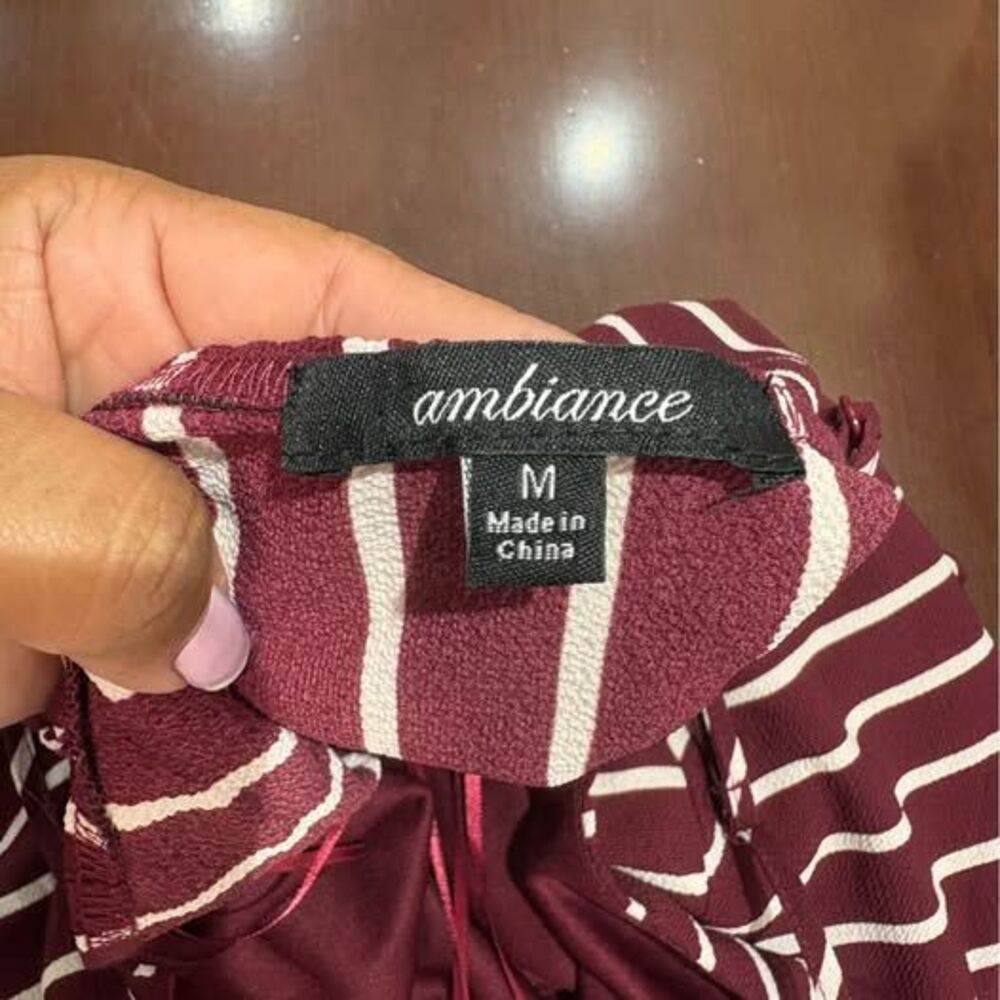 Ambiance Women’s Burgundy Striped Wide-Leg Jumpsuit Size Medium